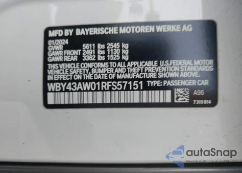 2024 BMW I4 Gran Coupe Edrive35 z USA, uszkodzony, nr VIN WBY43AW01RFS57151